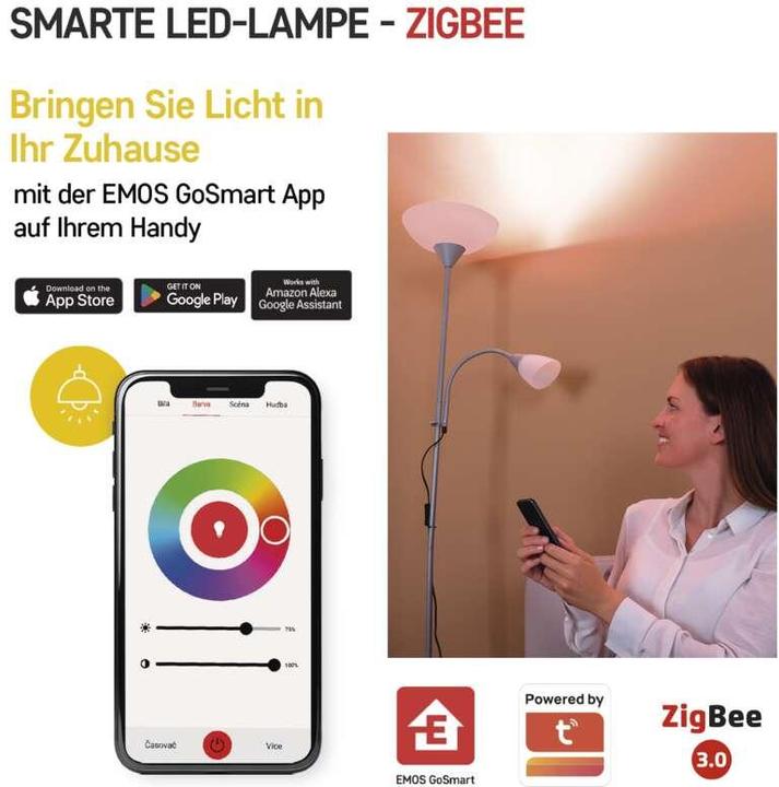 Produktbild Emos LED Lampe GoSmart A60 / E27 / 11 W (75 W) / 1 050 lm / RGB / dimmbar / Zigbee (E27, 11 W, 1050 lm, 1 x, F)