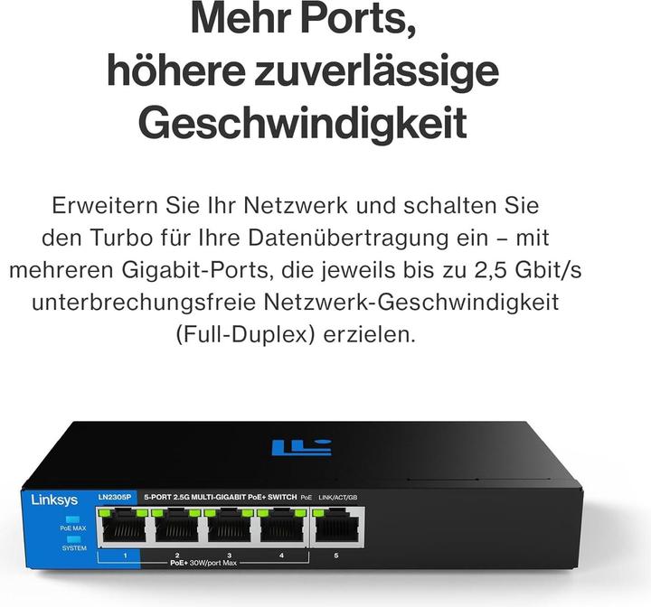 Produktbild Linksys Switch PoE Non Gestito Multi-Gig 2.5G a 5 Porte (5 Ports)