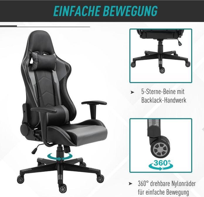 Produktbild Swisshandel24 Ergonomischer Bürostuhl, Gaming Stuhl, Kunstleder, Schaumstoff, Schwarz