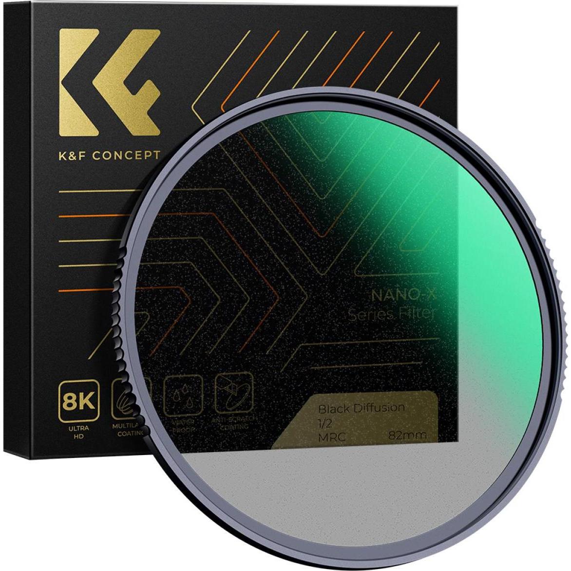 K&F Concept 62MM Black Mist Filter 1/2, HD, Waterproof, Anti Scratch, 28 layer Green Coatings (Nano-X Series) (62 mm, Filtro nebbia nero), Filtro foto