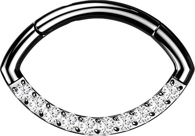 Produktbild Star Piercing Micro Segmentring klappbar schwarz Oval front Kristalle silber (ohne Messing, Titan G23)