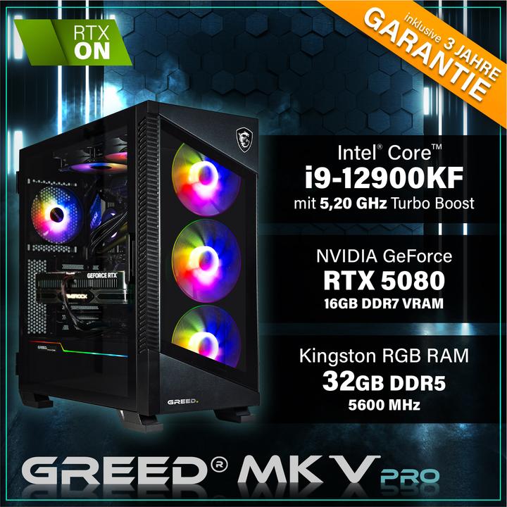 Produktbild Greed MK5 INTEL PRO - Gaming PC - RTX 5080 & DDR5 (2000 GB, 32 GB, Intel Core i9-12900KF, GeForce RTX 5080)
