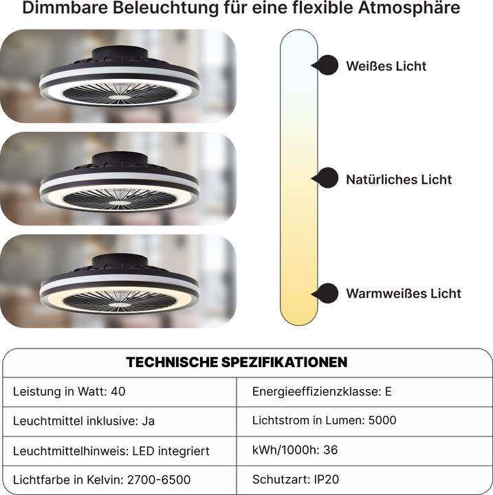 Productafbeelding Brilliant Palmero LED plafondlamp 46,5cm met ventilator zwart (5000 lm)