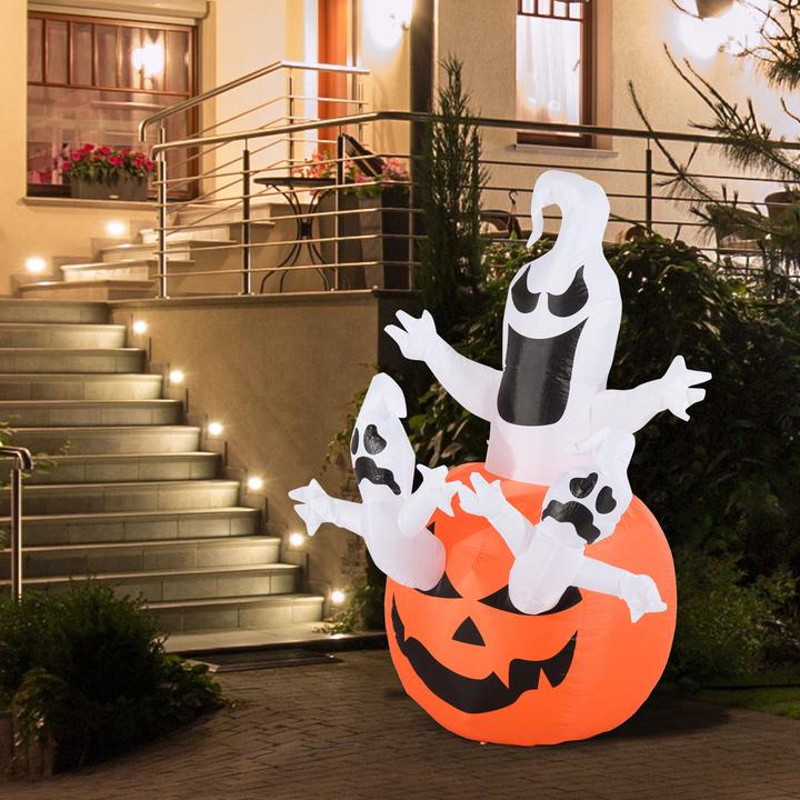Produktbild Swisshandel24 Aufblasbarer Kürbis Geist Gespenst Halloween Deko Figur Luftfigur mit LED Beleuchtung, Polyester, 12