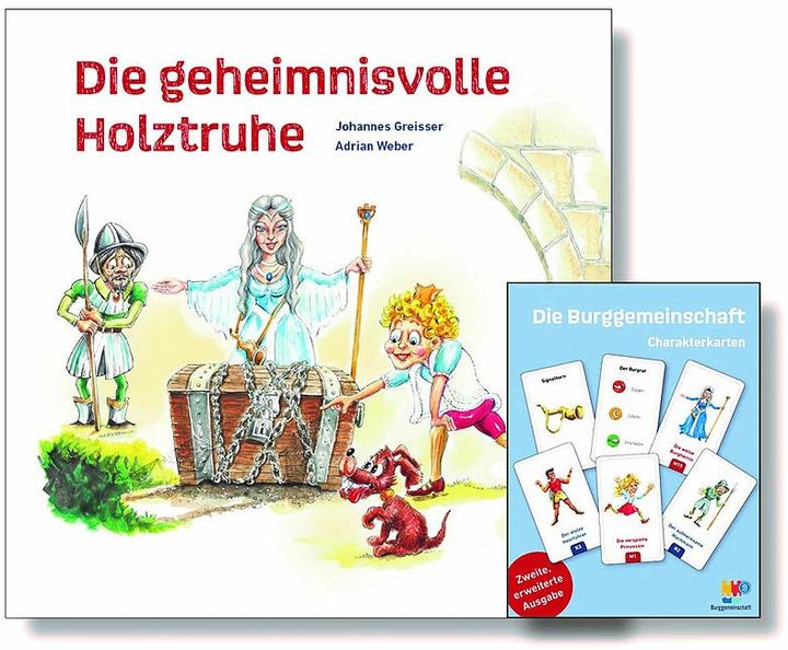 Produktbild Buch "Die geheimnisvolle Holztruhe" und Charakterkarten (Deutsch, Johannes Greisser, Adrian Weber, 2023)