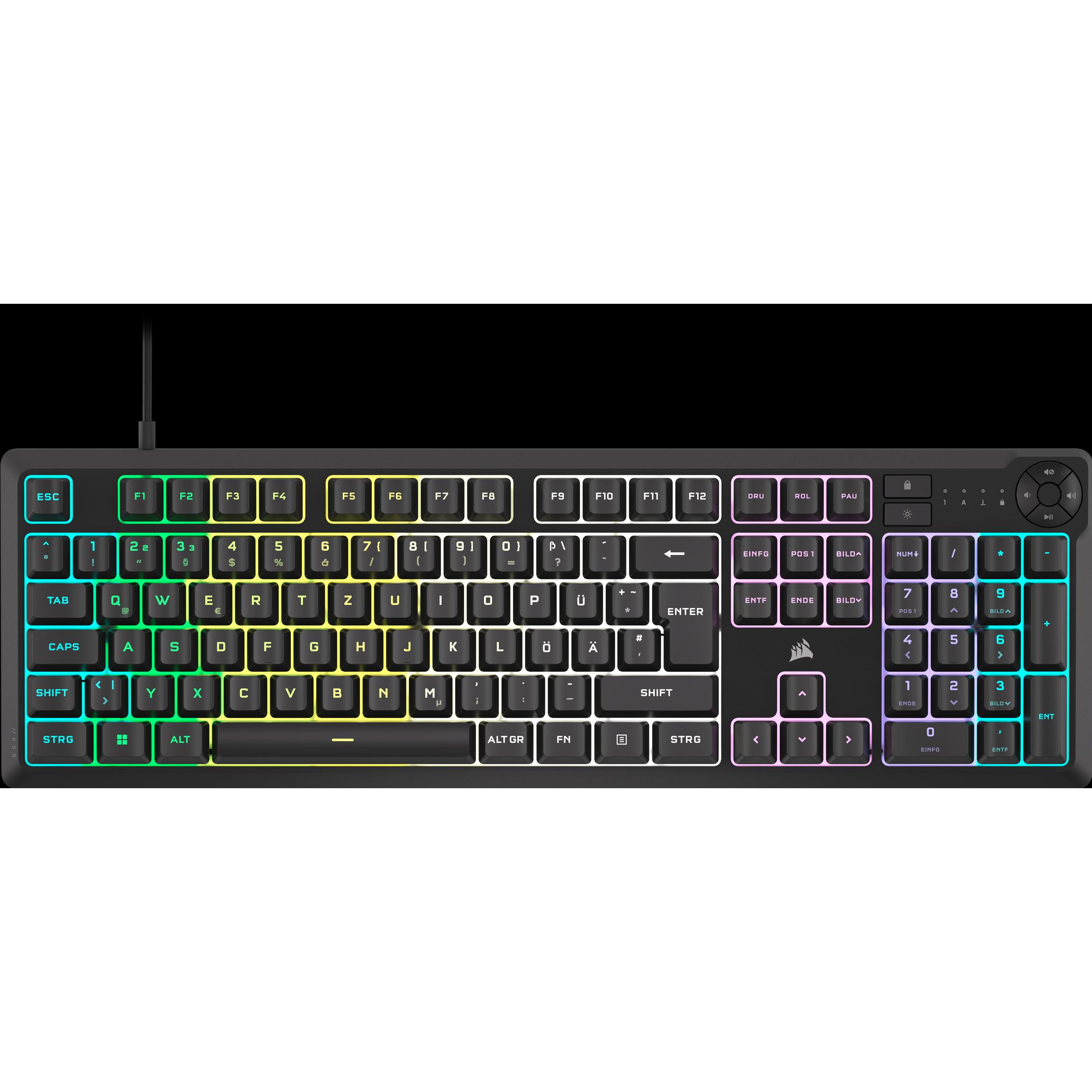 Corsair K55 Core RGB (DE, Kabelgebunden), Tastatur, Schwarz