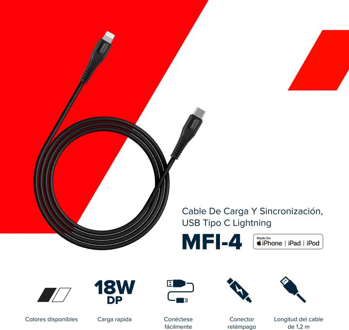 Produktbild Canyon MFI-4 Type C Cable To MFI Lightning for Apple, PVC Mouling,Function: with full feature( data (1.20 m, USB 3.0, 18 W)