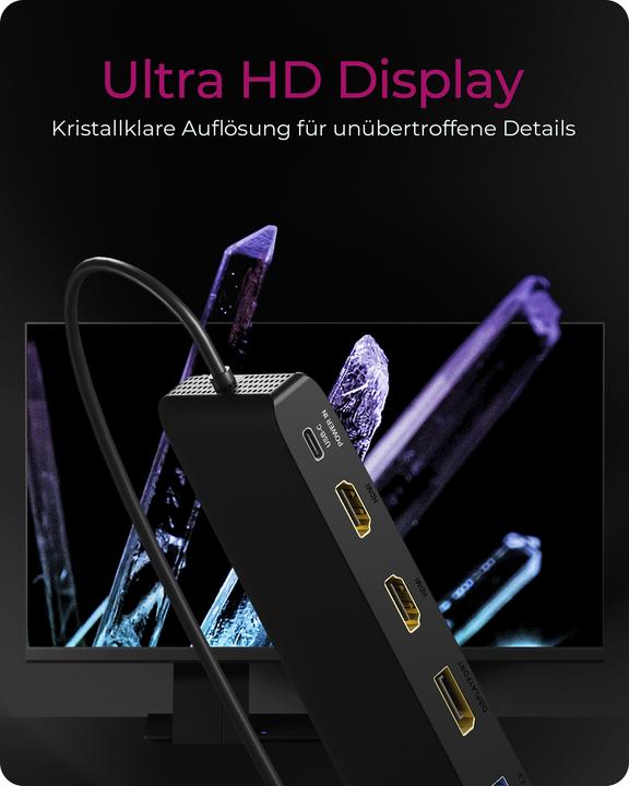 Produktbild Icy Box DockingStation mit 11-in-Anschlüssen dreifacher Videoausgabe,IB-DK2116-C (USB-C, 8 Ports)