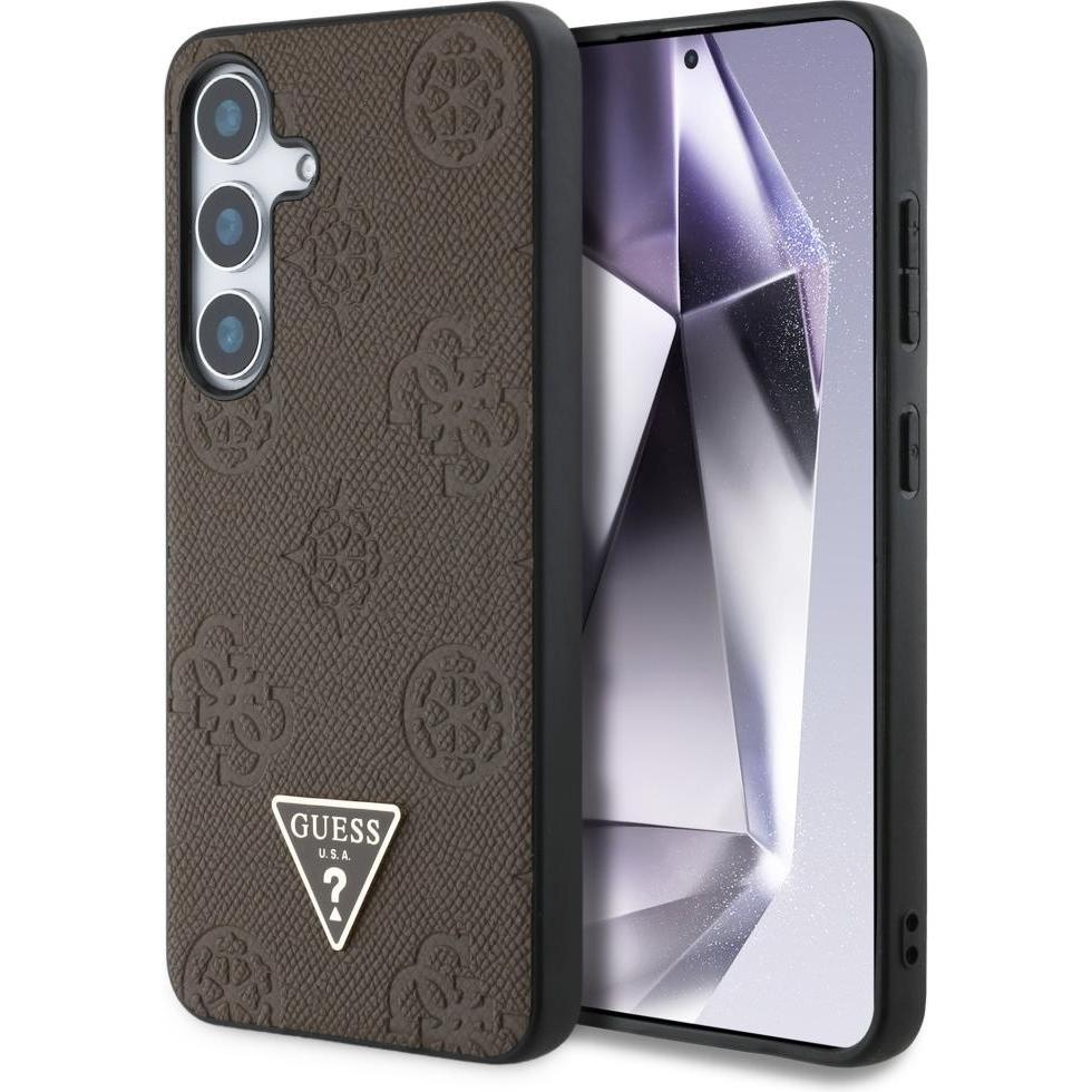 Guess Grained Hot Stamp Peony Pattern Triangle Logo MagSafe Case for Samsung Galaxy S25 - Brown (Samsung Galaxy S25), Cover smartphone, Marrone