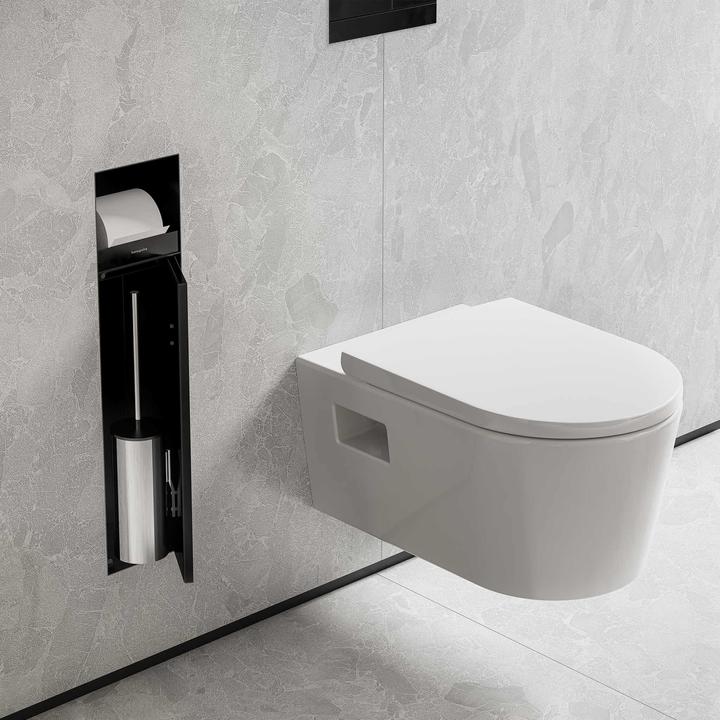 Actual product image hansgrohe HG Toilet brush holder XtraStoris Roc EB w PapHal. u tile. door matt black