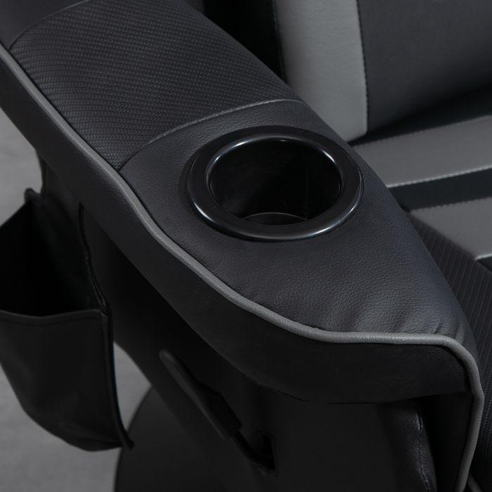 Produktbild Swisshandel24 Gaming Stuhl Massage, 360° Drehbar, Fussstütze, abnehmbare Kopfstütze, Kunstleder, Grau