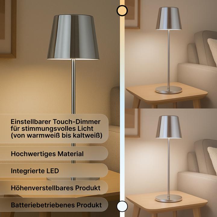 Actual product image Brilliant Rechargeable table lamp, 37cm, 300 lm, 3000-6500 K, dimmable, brushed aluminium (300 lm)