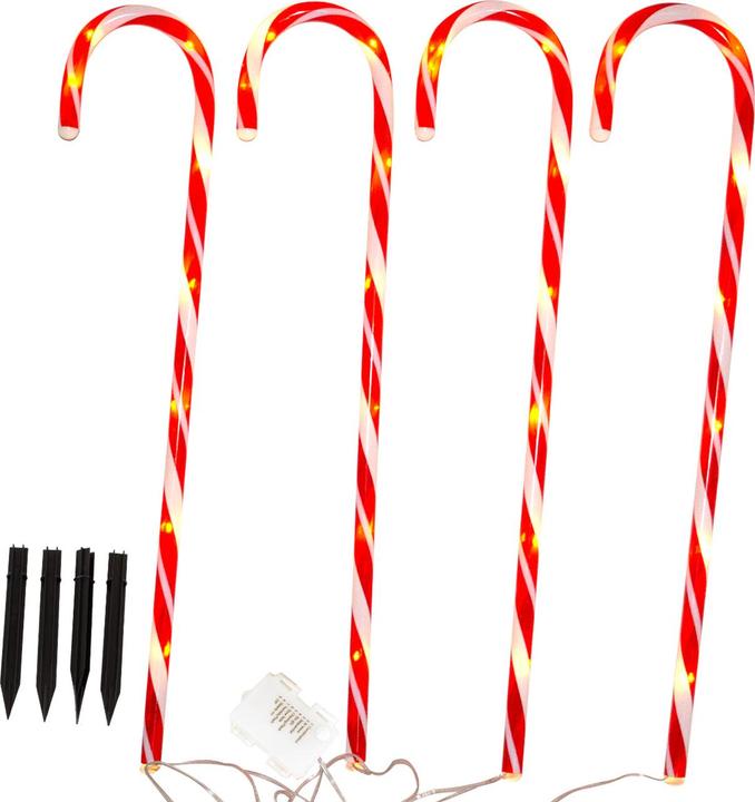 Koopman LED-Gartenstecker Zuckerstange, 4 Stück, rot-weiss, je H 74 cm