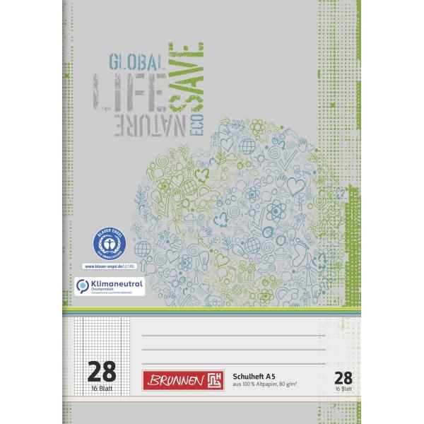 Brunnen, Heft + Block, Schulheft A5 16 Blatt RC Lineatur 28 (A5, Kariert)