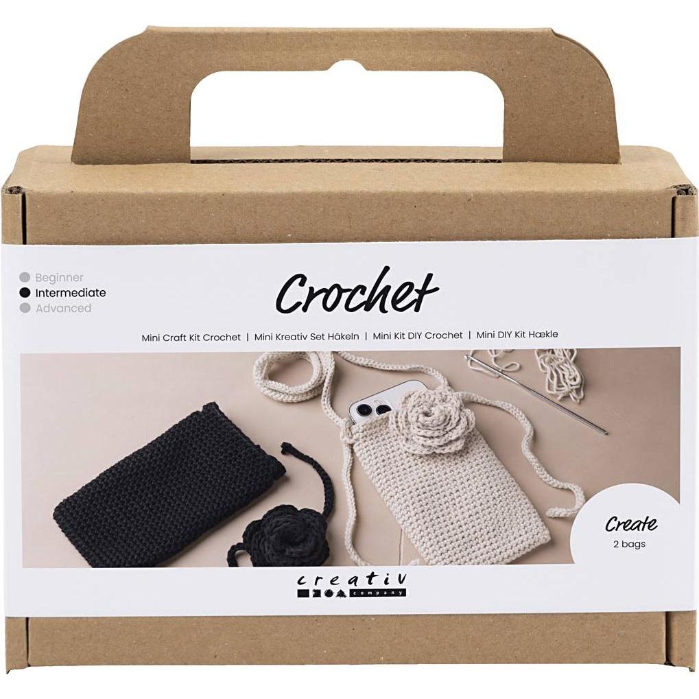 Creativ Company Mini Craft Kit - Crochet - Bag With Rose (977633), Handarbeitsset, Braun, Beige