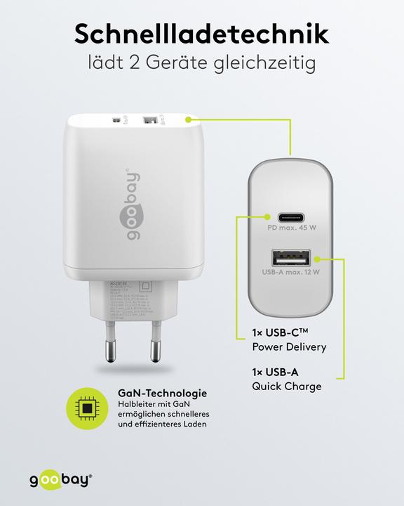 Actual product image Goobay USB-C PD Dual Quick Charger 45 W white (45 W)