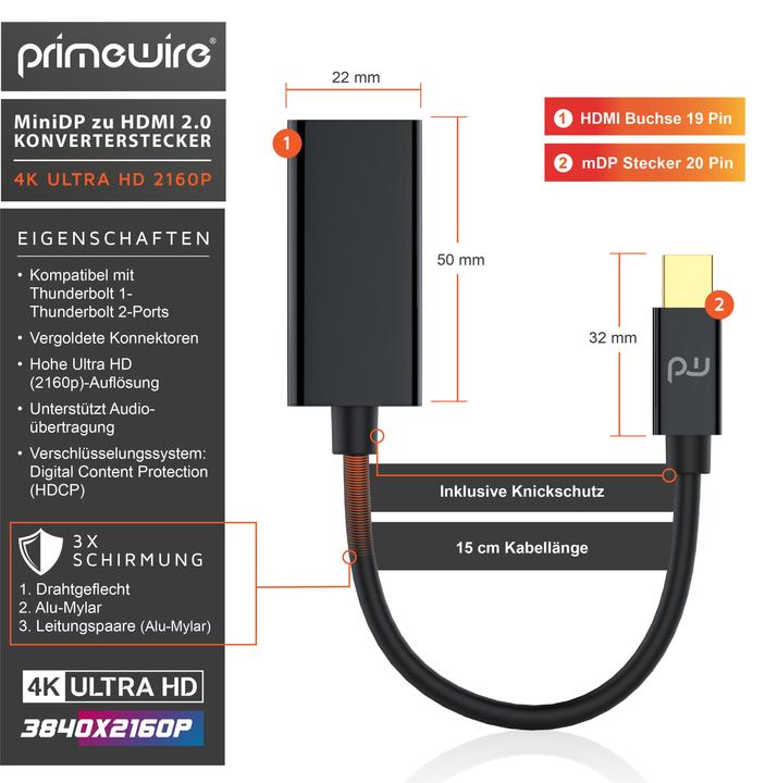 Image du produit Primewire Mini Display Port – HDMI (0.10 m, DisplayPort, HDMI, 1.4)