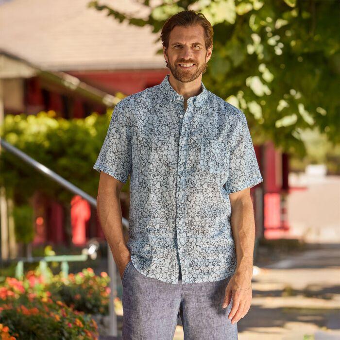 Immagine prodotto Artime Leinen-Kurzarmhemd mit Brusttasche hellblau (M)