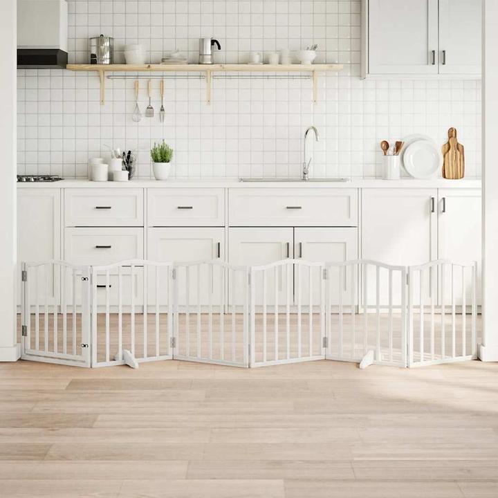 Produktbild vidaXL Hundetor mit Tür Faltbar Hundegitter Schutzgitter Weiss 6-tlg. Pappelholz (30 cm)