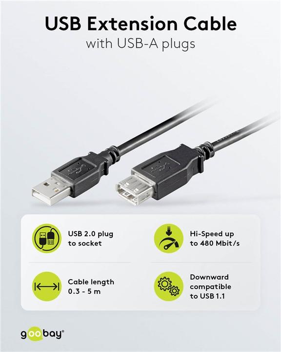 Produktbild Goobay USB 2.0 Hi-Speed Verlängerungskabel, Schwarz, 0.6 m (0.60 m, USB 2.0)