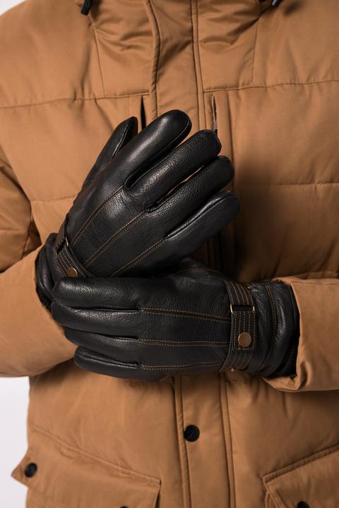 Actual product image JP1880 Leather gloves, genuine leather, warm lining, strap (10)