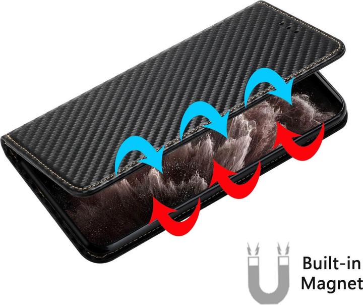 Produktbild Cover-Discount iPhone 14 Plus - Carbon Look Flip Case Hülle schwarz (Apple iPhone 14 Plus)