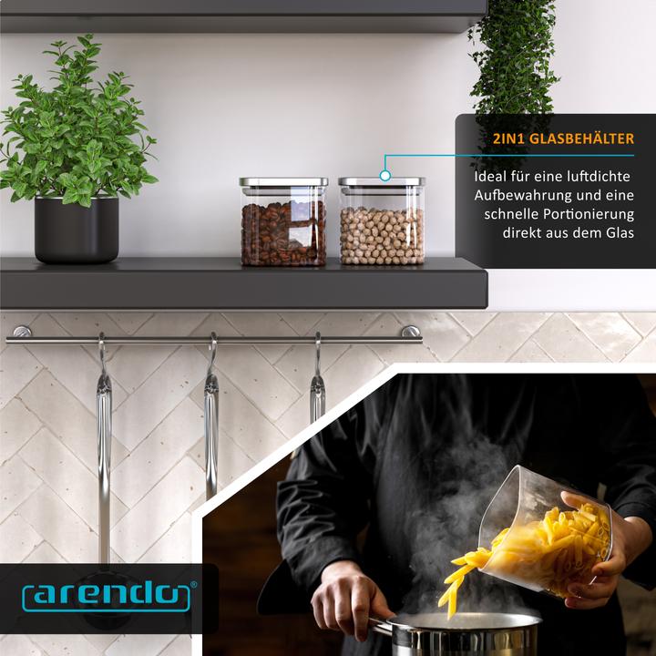 Produktbild Arendo Glasbehälter Set 2er 2×0,8 L Borosilikatglas, Edelstahldeckel mit Silikonring, mikrowellengeeignet (0.77 l)