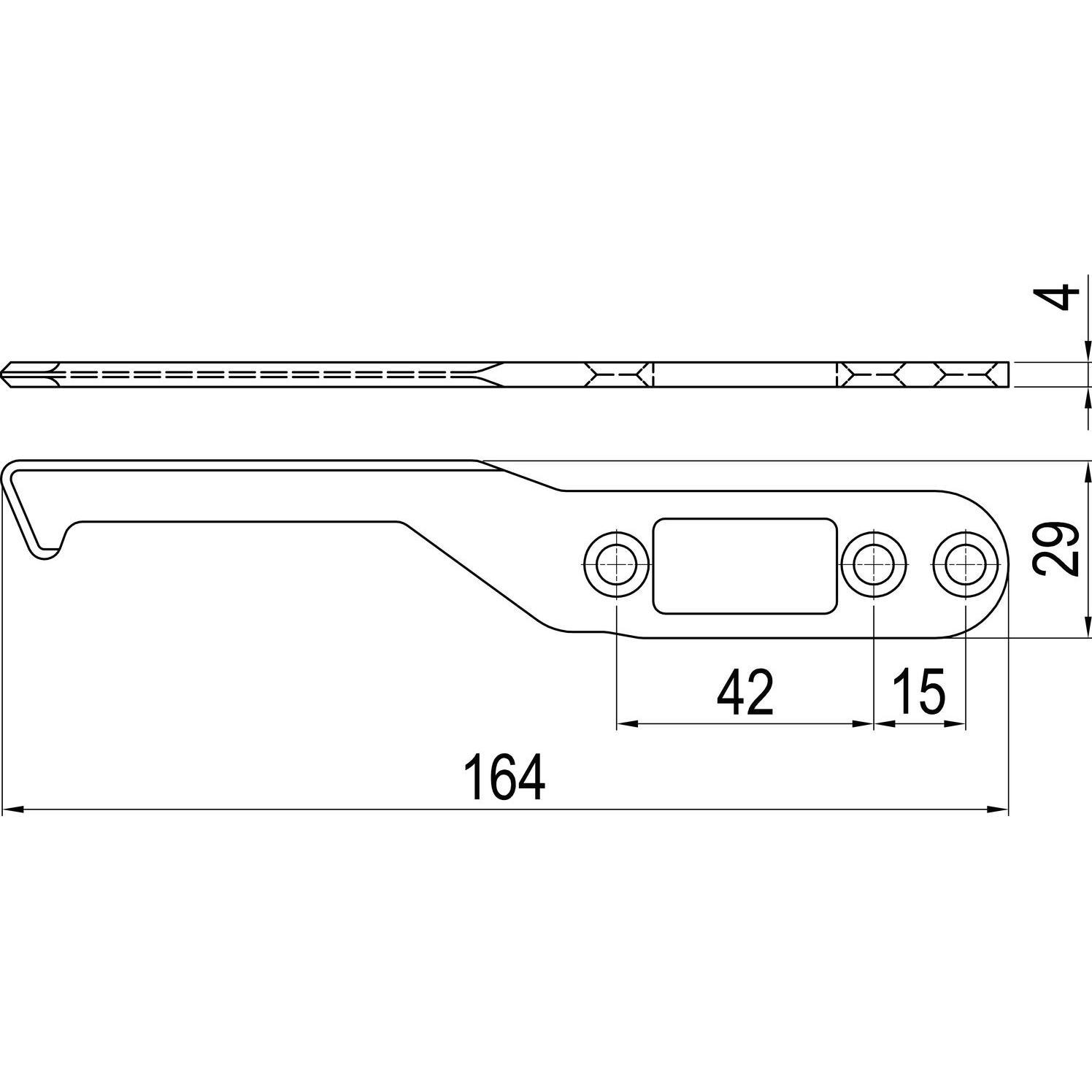 ABS, Türöffner + Türschliesser, IMH-ABS Mitnehmerhaken SF, 164 x 29 x 4 mm, universal, DIN, schwarz verzinkt