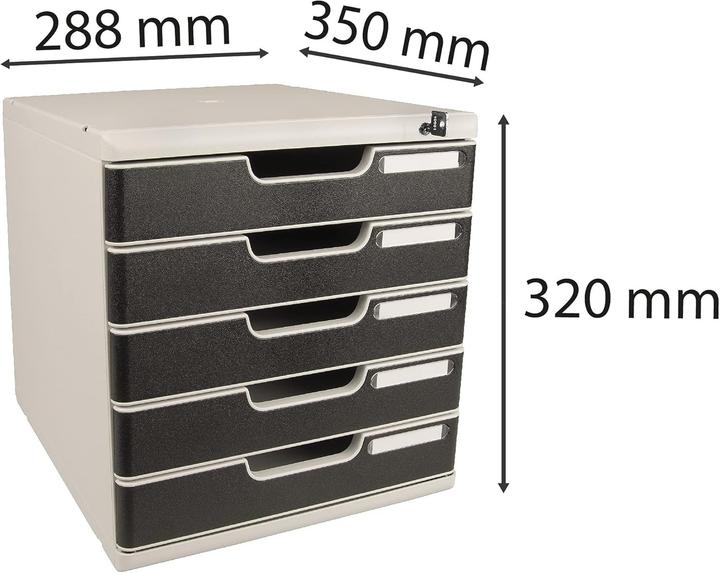 Image du produit Exacompta Boîte à tiroirs MODULO, format A4+, 5 tiroirs verrouillables, fermés, poignée encastrée et (A4+)