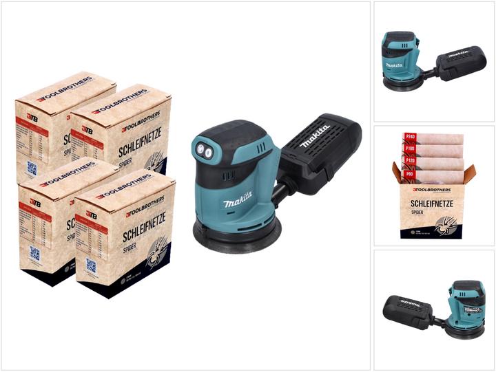 40x Toolbrothers SPIDER 125 mm P180, ohne Akku, 40x Toolbrothers SPIDER 125 mm P120, ohne Ladegerät, 40x Toolbrothers SPIDER 125 mm P240, 4x Toolbrothers SPIDER Netzschleifmittel Set 125 mm - bestehend aus insgesamt: 40x Toolbrothers SPIDER 125 mm P80, 1x Makita DBO 180 Akku Exzenterschleifer, 1x Staubsammelaufsatz