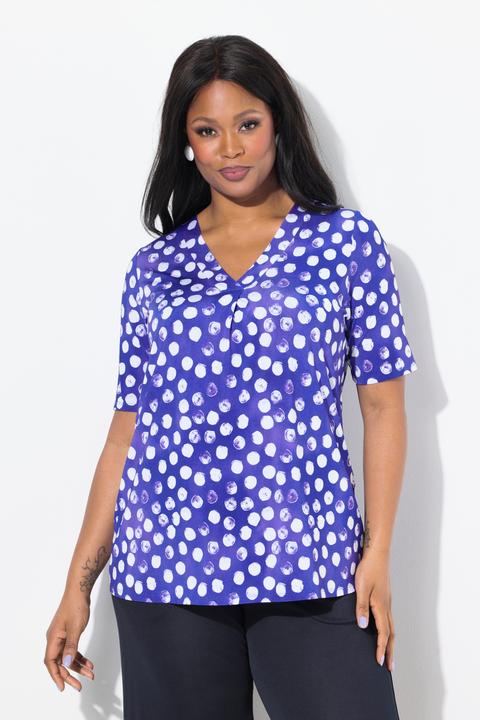 Produktbild Ulla Popken Slinky-Shirt, Tupfen, Zierfalte, V-Ausschnitt, Halbarm (46, 48)