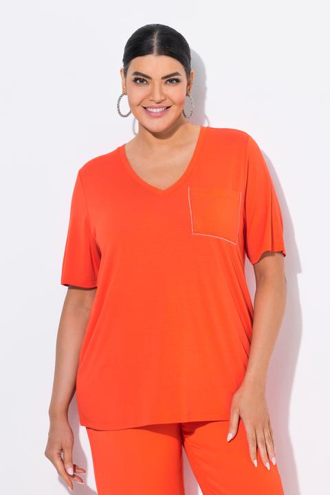 Image du produit Ulla Popken T-shirt à manches courtes, décolleté en V et poche poitrine (46, 48)