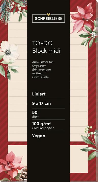 To-do-Block midi Weihnachten (9 x 17 cm, Liniert, Kein Einband)