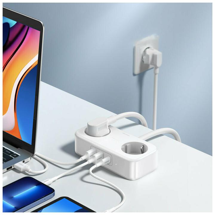 Productafbeelding Ugreen stekkerdoos verlengsnoer met 2x USB poorten, 1x USB-C zwart (CD280) (2x, 1.80 m)