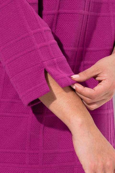Actual product image Ulla Popken Textured Grid Check 3/4 Sleeve Boat Neck Sweatshirt (46, 48)