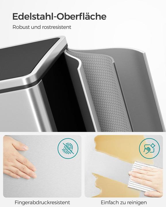 Immagine prodotto Songmics Treteimer 2 x 30 L, Silber, Fassungsvermögen: 60 (60 l)