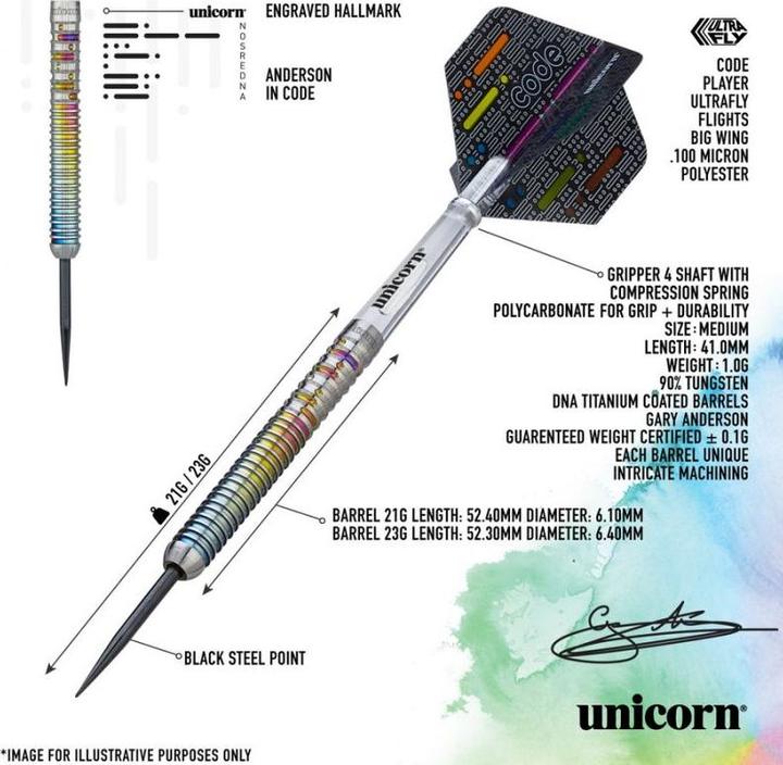 Image du produit Unicorn Gary Anderson Code Players fléchettes en acier