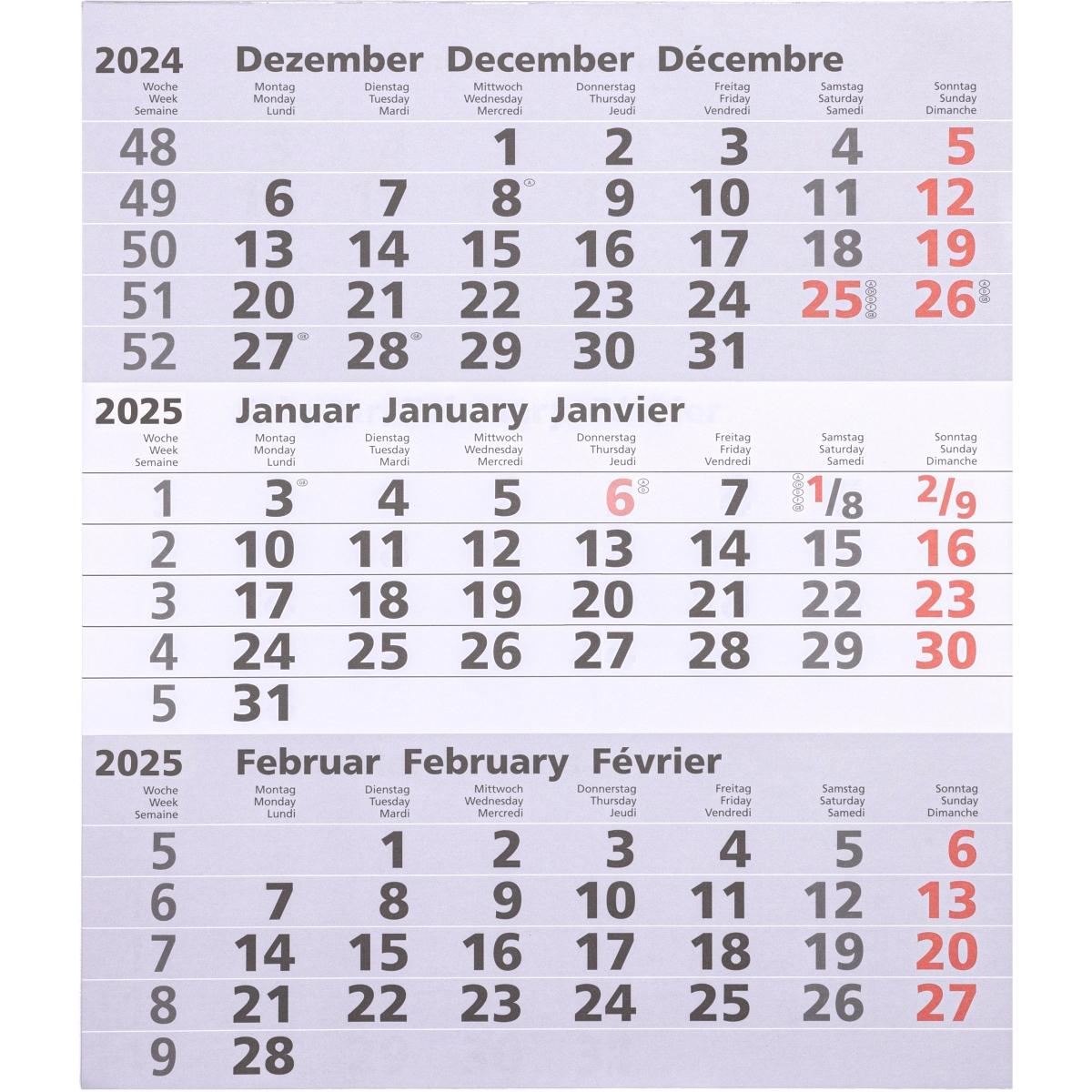 Güss, Agenda, Ersatzkalender für 3-Monatskalender 30x35cm 2025 (30 x 35 cm)