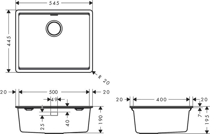 Actual product image hansgrohe S53 built-in sink SilicaTec, 500x400mm, 43362 (Fitted sink, 44.70 cm, 54.70 cm)