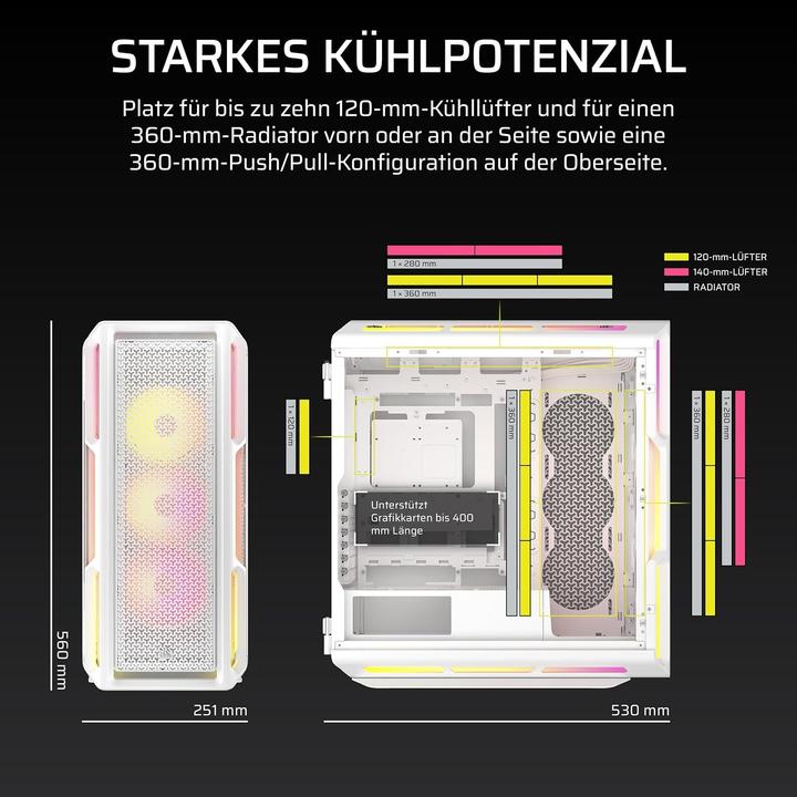 Produktbild Corsair Geh Midi 5000T LX RGB (Tempered Glass) White (ATX, E-ATX, mATX, Mini-ITX)