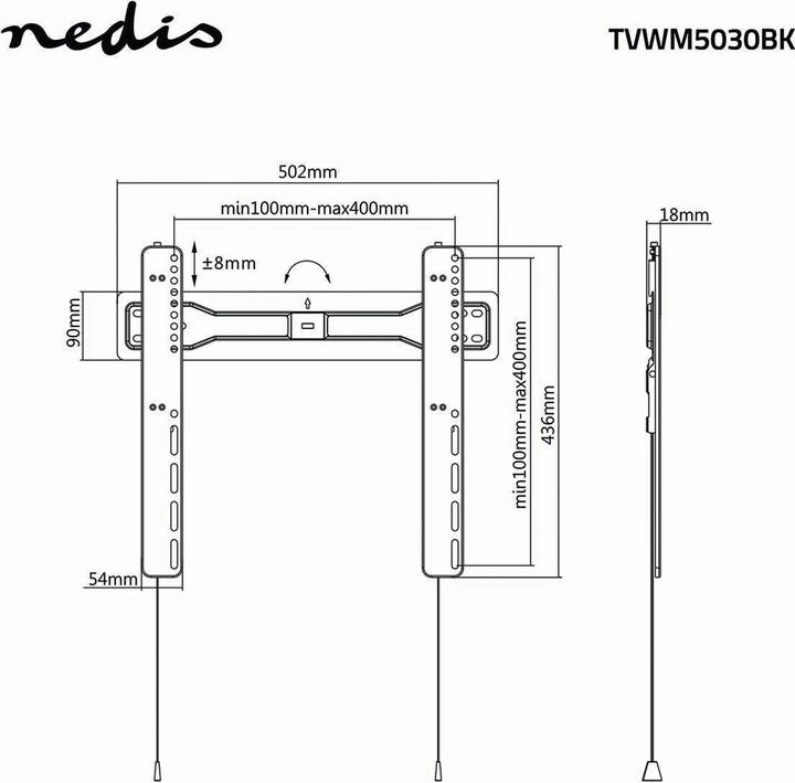 Produktbild Nedis TVWM5030BK - 81,3 cm (32 Zoll) - 139,7 cm (55 Zoll) - 100 x 100 mm - 400 x 300 m (Wand, 55", 35 kg)
