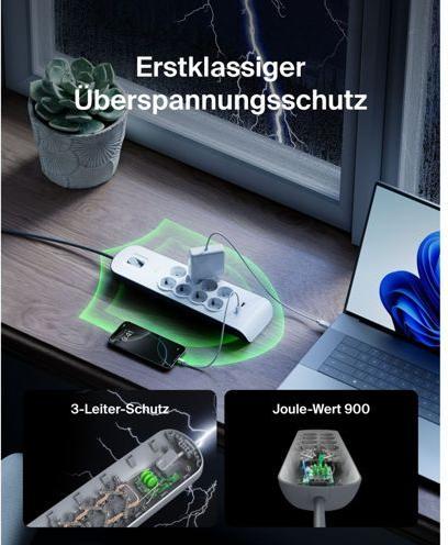 Actual product image Belkin Steckdosenleiste 8-fach 2 Meter Netzkabel BSV804vf2M-V2 (8x, CEE 7/4, USB-A, 2 m)