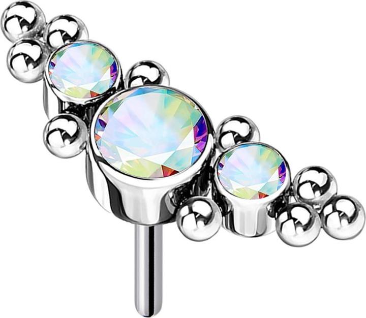 Produktbild Star Piercing Threadless silber mittig mit Kugeln und drei Kristalle multicolor (ohne Messing, Titan)