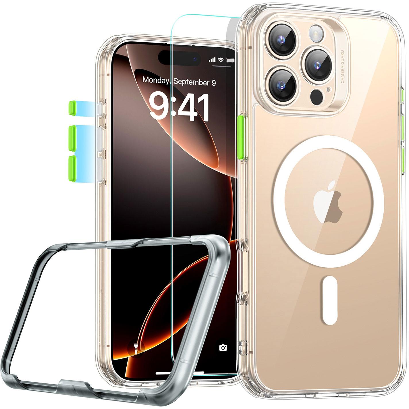 ESR Classic Hybrid Halolock MagSafe Case + Tempered Glass for iPhone 16 Pro Max - Clear (Apple iPhone 16 Pro Max), Smart...