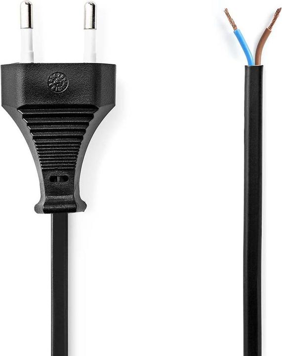 Image du produit Nedis Câble d'alimentation - Euro Mâle - Ouvert - Droit - Droit - Nickelé - 2.00 m - Plat - PVC - Noir (2 m)
