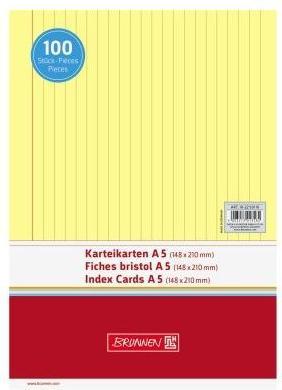 Brunnen Index card DIN A5 landscape lined yellow 100 pcs./pack. (A5, 180 g/m²)