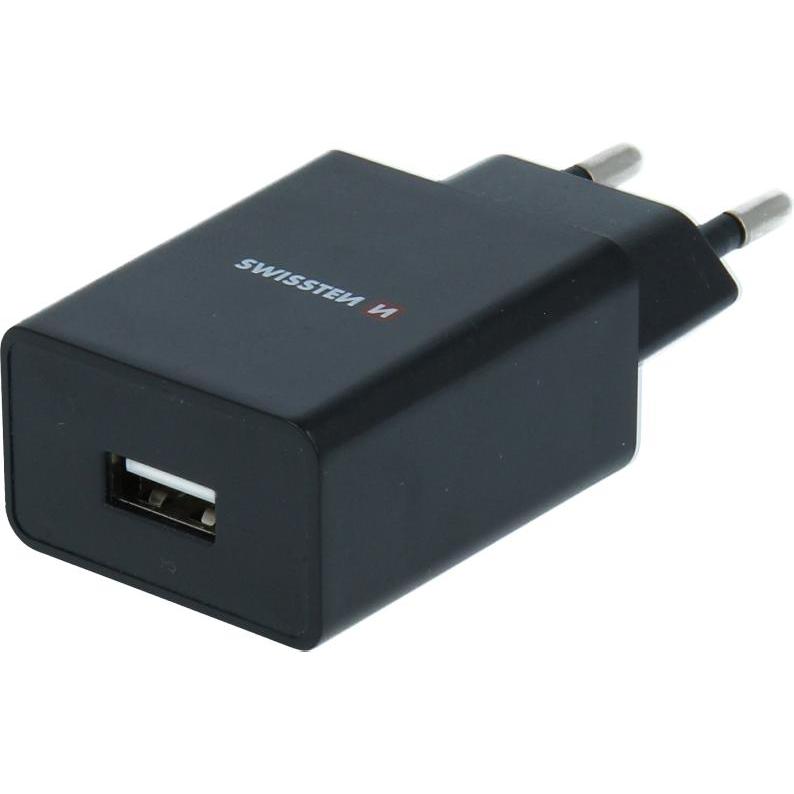 Swissten USB Ladegerät Smart IC mit 1x USB 1A Power + Datenkabel USB / Lightning 1,2 M (5 W), USB Ladegerät, Schwarz
