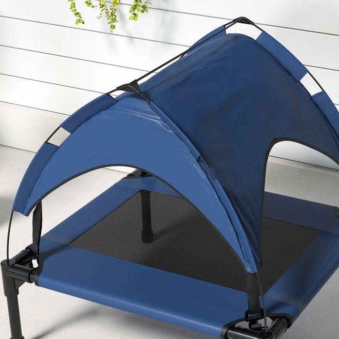 Produktbild Swisshandel24 Erhöhtes Hundebett mit Baldachin, Outdoor Hundeliege mit Dach, 76x61x69.5cm, dunkelblau (Hund)