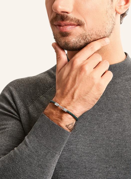 Immagine prodotto Thomas Sabo Bracciale in pelle stretto in argento verde (17 cm, Cuoio, Annerito, Argento 925)