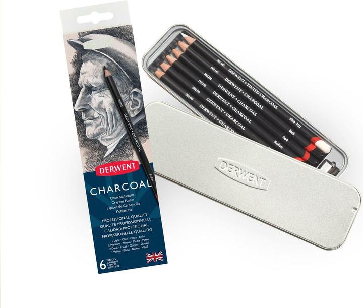 Immagine prodotto Derwent Kohlestifte (Carboncino medio e scuro e carboncino colorato bianco, Luminoso, 6 x)